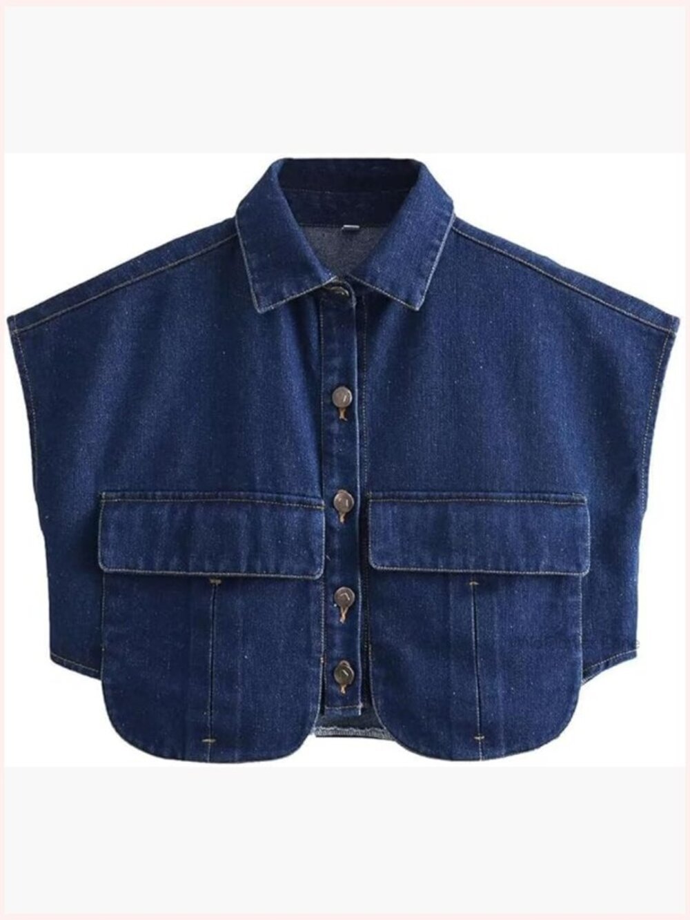 Sleeveless Cropped Denim Button Down Shirt with Pockets